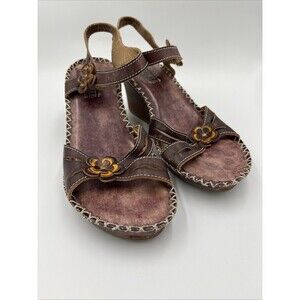Spring Step L'Artiste | Women's 9 Lilith Brown Wedge Heel Shoe Sandal Floral 40